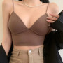 Women Tank Top With Built In Bras Fixed Cup Anti Glare Streetwear Crop Tops Female Seamless Underwear Padded Camisole Summer