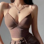 Women Tank Top With Built In Bras Fixed Cup Anti Glare Streetwear Crop Tops Female Seamless Underwear Padded Camisole Summer