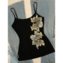 Summer Tanks Women's Clothing 2026 Beading Sweet Floral Tees Temperament Tops Chic Sexy Camis Ropa Mujer Tunic Black Crop Vest