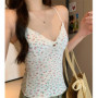Summer Floral Camisole Women's Sexy V-neck Lace Patchwork Sleeveless Slim Tank Top