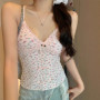 Summer Floral Camisole Women's Sexy V-neck Lace Patchwork Sleeveless Slim Tank Top