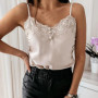 Sexy Lace Silk Satin Crop Top Camisole Women Spaghetti Strap Tube Tank Tops Casual Basic White Black Cami Sleeveless Vest Blouse