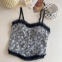 Lace Flower Print Cami Crop Tank Tops Summer Camisole Women's Tube Top Elegant Slim Short Tanks Vest Sexy Y2k Pearl