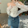 Lace Flower Print Cami Crop Tank Tops Summer Camisole Women's Tube Top Elegant Slim Short Tanks Vest Sexy Y2k Pearl