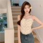 Lace Flower Print Cami Crop Tank Tops Summer Camisole Women's Tube Top Elegant Slim Short Tanks Vest Sexy Y2k Pearl