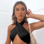 Sexy Cross Halter Corset Tank Tops Y2K Fashion Black Hollow Out Camis Women Tube Tops Backless Slim Crop Top 2024 Woman Clothing