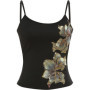 Cutenew Floral Decoration Camisole Woman Trend Sequin Low-Neck Backless Skinny Stretch Hot Girl Street Fashion Style Tank Tops