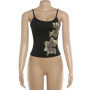 Cutenew Floral Decoration Camisole Woman Trend Sequin Low-Neck Backless Skinny Stretch Hot Girl Street Fashion Style Tank Tops