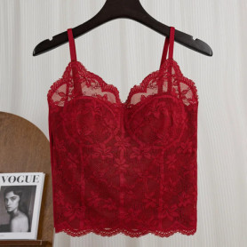 1pcs Women Lace Straps Vest Lady Inside Wear Camisoles With Padded Underwear Female Sexy Tank Top Girl Fashion French Style Tops