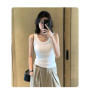 1pcs Summer Women Knitted Tank Tops Girl Thin Tops Lady Basic Casual Tank Tops Round Collar Tees Sleeveless Top For Women M L XL