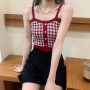 Plaid Button Tank Tops Spaghetti Strap Women Summer Fashion 2026 Y2K Cute Korean Knitted Tight Sleeveless Vest Crop Top Female