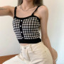 Plaid Button Tank Tops Spaghetti Strap Women Summer Fashion 2026 Y2K Cute Korean Knitted Tight Sleeveless Vest Crop Top Female