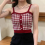 Plaid Button Tank Tops Spaghetti Strap Women Summer Fashion 2026 Y2K Cute Korean Knitted Tight Sleeveless Vest Crop Top Female