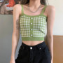 Plaid Button Tank Tops Spaghetti Strap Women Summer Fashion 2026 Y2K Cute Korean Knitted Tight Sleeveless Vest Crop Top Female