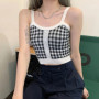 Plaid Button Tank Tops Spaghetti Strap Women Summer Fashion 2026 Y2K Cute Korean Knitted Tight Sleeveless Vest Crop Top Female