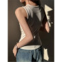 Women's Y2K Mesh Hollow Out Cami Top Sexky Ribbed Knit Sleeveless Vest Solid Color Fitted Tank Top Summer Clubwear