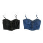 Fashion Sleeveless Denim Camisole Women Streetwear Backless Elastics Camis Corset Crop Tops Lace Up Skinny Tops Girls