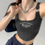 Letter Print Tank Top Women Cotton Bras Hot Girls Streetwear Underwear Built In Bra Small Cup Crop Top Padded Camisole