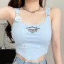 Letter Print Tank Top Women Cotton Bras Hot Girls Streetwear Underwear Built In Bra Small Cup Crop Top Padded Camisole