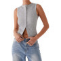 Women Button Down Tank Tops Casual Ribbed Sleeveless Crop Vest Tops Going Out Tops Open Front Fit Dressy Top