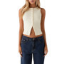 Women Button Down Tank Tops Casual Ribbed Sleeveless Crop Vest Tops Going Out Tops Open Front Fit Dressy Top