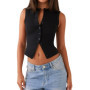Women Button Down Tank Tops Casual Ribbed Sleeveless Crop Vest Tops Going Out Tops Open Front Fit Dressy Top