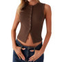 Women Button Down Tank Tops Casual Ribbed Sleeveless Crop Vest Tops Going Out Tops Open Front Fit Dressy Top