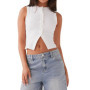 Women Button Down Tank Tops Casual Ribbed Sleeveless Crop Vest Tops Going Out Tops Open Front Fit Dressy Top