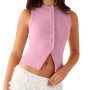 Women Button Down Tank Tops Casual Ribbed Sleeveless Crop Vest Tops Going Out Tops Open Front Fit Dressy Top