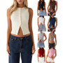 Women Button Down Tank Tops Casual Ribbed Sleeveless Crop Vest Tops Going Out Tops Open Front Fit Dressy Top