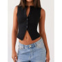 Women Button Down Tank Tops Casual Ribbed Sleeveless Crop Vest Tops Going Out Tops Open Front Fit Dressy Top