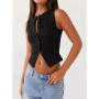 Women Button Down Tank Tops Casual Ribbed Sleeveless Crop Vest Tops Going Out Tops Open Front Fit Dressy Top