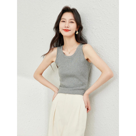 VIMLY White Knit Tank Top for Woman Spring Summer High Strecth Slim Fit Sleeveless Solid Basic Tops Women's Clothing M6698