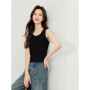 VIMLY White Knit Tank Top for Woman Spring Summer High Strecth Slim Fit Sleeveless Solid Basic Tops Women's Clothing M6698