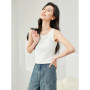 VIMLY White Knit Tank Top for Woman Spring Summer High Strecth Slim Fit Sleeveless Solid Basic Tops Women's Clothing M6698