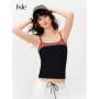 FSLE 2026 Summer Women Color Block Contrast Trim Cami Top, Navy Slim Fit Cropped Vest for Y2K Daily Layering Style Chic Hot Girl