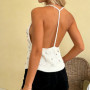Women Summer Sleeveless Open Back Knit Sequins Tank Tops Solid Color Holiday Beach Halter Neck Vest