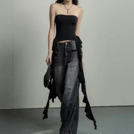 Y2k Tank Tops Asymmetrical Fringed Ruffle Top Streetwear Black Strapless Womans Summer Clothes Tank Top Women 2026