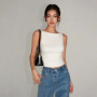 Summer women's double-layer boat neck soft slim solid color vest