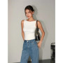 Summer women's double-layer boat neck soft slim solid color vest