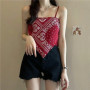 Vintage Ethnic Beach Camisole for Women Summer Outerwear Ins High Street Slim Fit Thin strap Black Tank Top Trendy