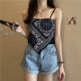 Vintage Ethnic Beach Camisole for Women Summer Outerwear Ins High Street Slim Fit Thin strap Black Tank Top Trendy
