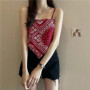 Vintage Ethnic Beach Camisole for Women Summer Outerwear Ins High Street Slim Fit Thin strap Black Tank Top Trendy