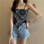 Vintage Ethnic Beach Camisole for Women Summer Outerwear Ins High Street Slim Fit Thin strap Black Tank Top Trendy