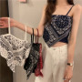 Vintage Ethnic Beach Camisole for Women Summer Outerwear Ins High Street Slim Fit Thin strap Black Tank Top Trendy