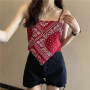 Vintage Ethnic Beach Camisole for Women Summer Outerwear Ins High Street Slim Fit Thin strap Black Tank Top Trendy