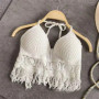 Women Boho Y2k Top Fringe Backless Halter Tie Neck Underwear Outerwear Neck Hanging Embroidery Tassel Suspender Vest Short Tank