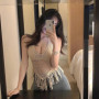 Women Boho Y2k Top Fringe Backless Halter Tie Neck Underwear Outerwear Neck Hanging Embroidery Tassel Suspender Vest Short Tank