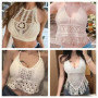 Women Boho Y2k Top Fringe Backless Halter Tie Neck Underwear Outerwear Neck Hanging Embroidery Tassel Suspender Vest Short Tank
