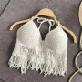 Women Boho Y2k Top Fringe Backless Halter Tie Neck Underwear Outerwear Neck Hanging Embroidery Tassel Suspender Vest Short Tank
